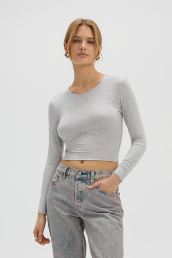 Crop Top z dzianiny szary melanż